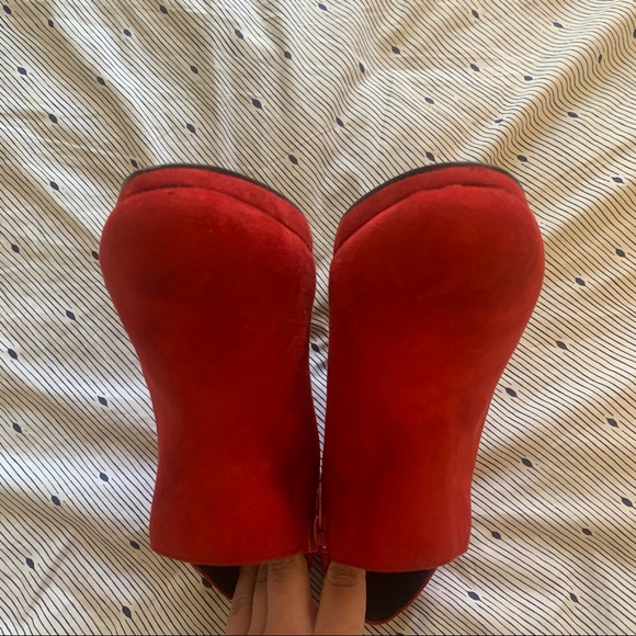 NIB 8.5 Red Suede Allegra K Women's Platform Round Toe Chunky Heel Ankle Booโฆ - Picture 7 of 11